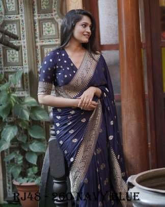 Navy Blue Copper Zari Weaving Work Banarasi Silk Saree