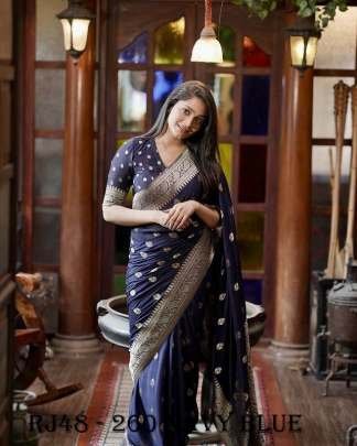 Navy Blue Copper Zari Weaving Work Banarasi Silk Saree