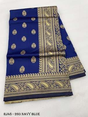Navy Blue Copper Zari Weaving Work Banarasi Silk Saree