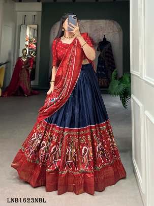 Navy Blue Elegant Dola Silk Patola Lehenga Choli by fab funda