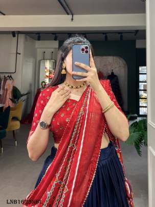 Navy Blue Elegant Dola Silk Patola Lehenga Choli by fab funda