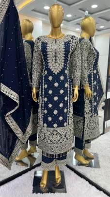 Navy Blue Faux Georgette Sequence Embroidery Work Salwar Suit