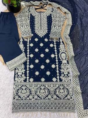 Navy Blue Faux Georgette Sequence Embroidery Work Salwar Suit