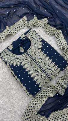 Navy Blue Faux Georgette Sequence Embroidery Work Salwar Suit