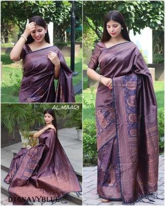 Navy Blue Gorgeous Zari Work Bnarasi Soft Silk Saree with Blouse