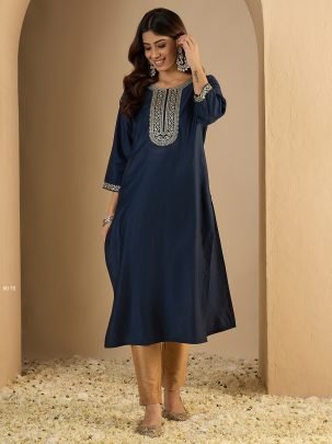 Navy Blue Indian Ethnic Wear Kurti Pant Set 