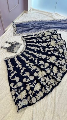 Navy Blue Kasturi Silk Georgette Lehenga With Sequence Work