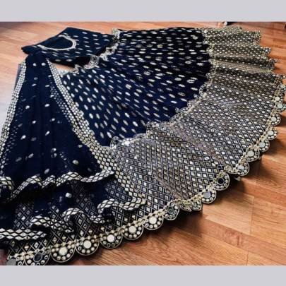 Navy Blue Sequence Embroidery Work Lehenga Choli