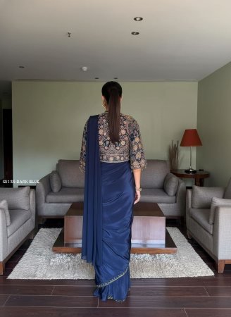 Navy Blue Silk Lehenga Saree with Embroidered Jacket