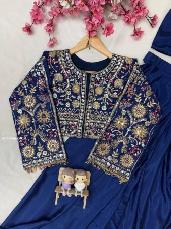 Navy Blue Silk Lehenga Saree with Embroidered Jacket
