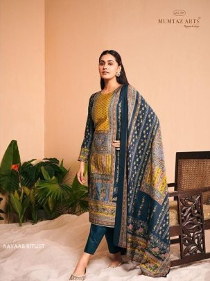 NAYAAB HITLIST Present Embroidery Muslin Print Dress Material