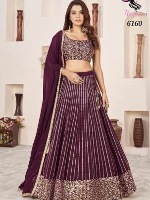 Nazneen Butterfly Vol 2 Georgette Wine Lehenga -6160