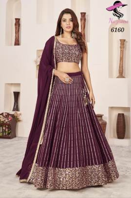 Nazneen Butterfly Vol 2 Georgette Wine Lehenga -6160