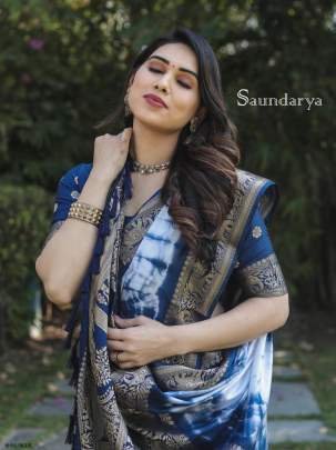 Nevy Blue Dola Silk Saree With Shibori Printed Work