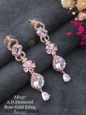 New AD Diamond Flower Design Rose Gold Earrings