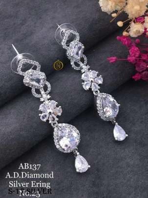 New AD Diamond Flower Design Silver Earrings