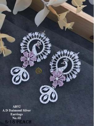 New Arrival AD Diamond Peacock Design Silver Peach Earrings