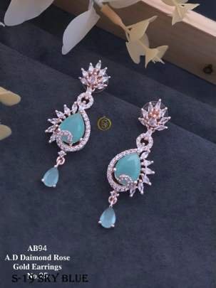 New Arrival AD Diamond Rose Gold Sky Blue Earrings