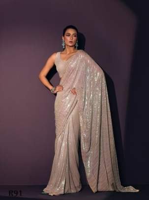 New Arrival Bollywood 5MM Rainbow Sequins Work Georgette Saree