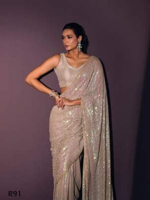 New Arrival Bollywood 5MM Rainbow Sequins Work Georgette Saree