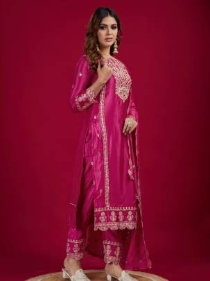 New Arrival Chinon Silk Three Piece Suits For Wedding
