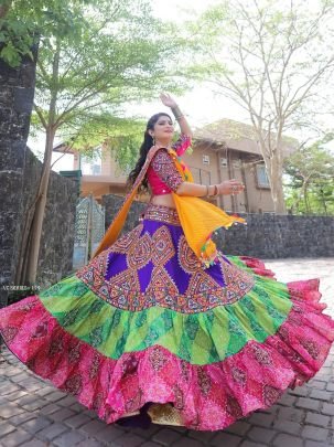 New Arrival Digital Print Muslin Cotton Lehenga Choli For Navratri 