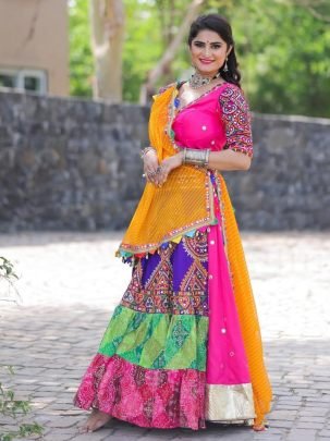 New Arrival Digital Print Muslin Cotton Lehenga Choli For Navratri