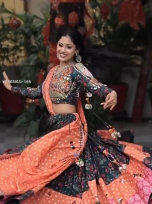New Arrival Digital Print Muslin Cotton Semi Stitched Lehenga Choli For Navratri