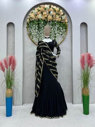 New Arrival Faux Georgette Black Ready to wear Lehenga Saree