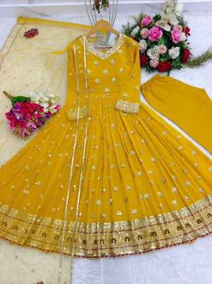 New Arrival Heavy Embroidery Pure Georgette Readymade Gown