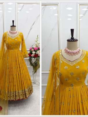 New Arrival Heavy Embroidery Pure Georgette Readymade Gown