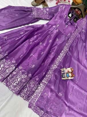 New Arrival Jimmy Choo Purple Embroidery Work Anarkali Suit