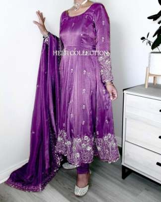 New Arrival Jimmy Choo Purple Embroidery Work Anarkali Suit