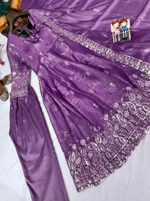 New Arrival Jimmy Choo Purple Embroidery Work Anarkali Suit