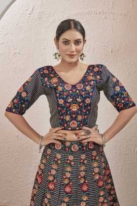 New Arrival Navy Blue Semi Stitched Jute Silk Lehenga choli
