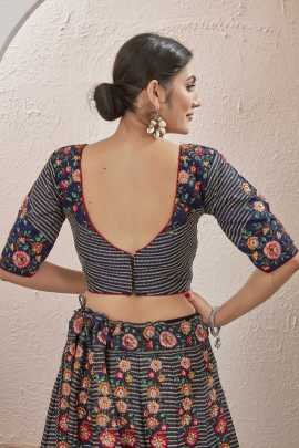 New Arrival Navy Blue Semi Stitched Jute Silk Lehenga choli