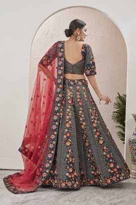 New Arrival Navy Blue Semi Stitched Jute Silk Lehenga choli