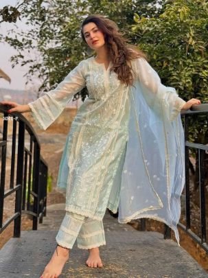 New Arrival Pista Green 3 piece Kurti Set 