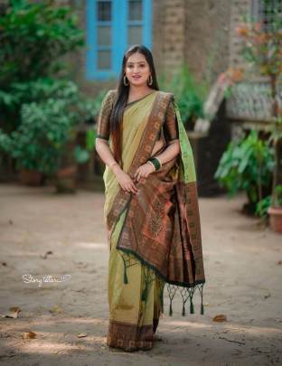 New Arrival Pista Green Banarasi Soft Silk saree With Jacquard Weaving