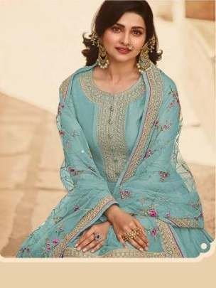 New Arrival Premium Semi stitch Sky Blue Gown With Dupatta