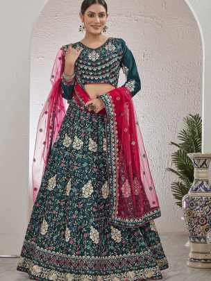 New Arrival Rama Blue Semi Stitched Jute Silk Lehenga choli