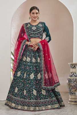 New Arrival Rama Blue Semi Stitched Jute Silk Lehenga choli
