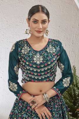 New Arrival Rama Blue Semi Stitched Jute Silk Lehenga choli