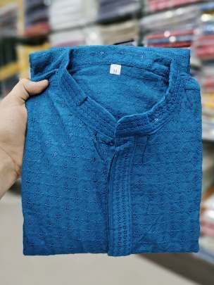 New Arrival Rama Men Rayon Chikan Work Kurta With Pajama