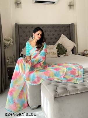 New Arrival Sky Blue Designer Pure Soft Rangoli Silk Saree