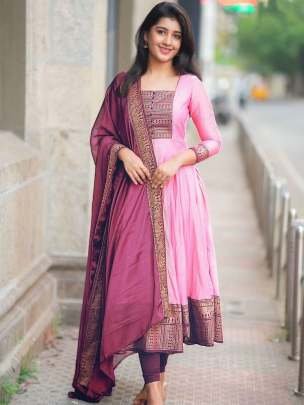 New Arrival Super Hit Vichitra Fabric Beautiful Baby Pink Gown With Dupatta