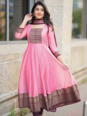 New Arrival Super Hit Vichitra Fabric Beautiful Baby Pink Gown With Dupatta