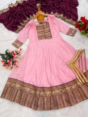 New Arrival Super Hit Vichitra Fabric Beautiful Baby Pink Gown With Dupatta