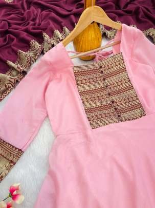 New Arrival Super Hit Vichitra Fabric Beautiful Baby Pink Gown With Dupatta