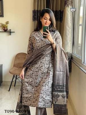 New Arrival Superhit Brown Cotton Kurti Pant Set